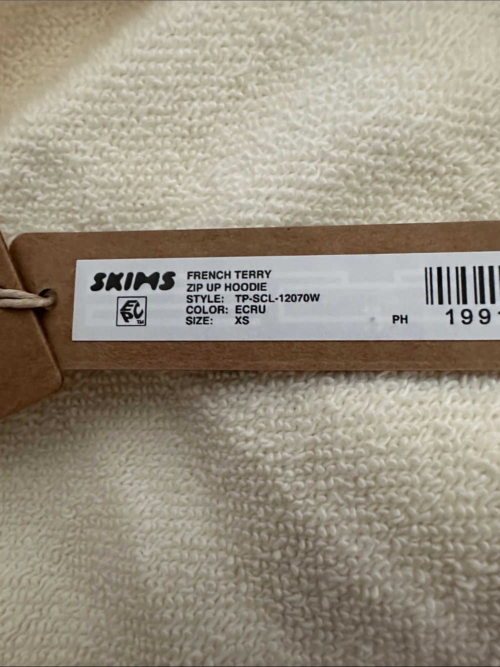 SKIMS French Terry Cream Full-Zip Hooded Sweatshirt NWT - Picture 2 of 3